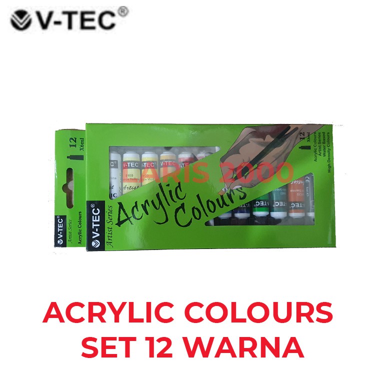

Disc Cat Akrilik 12 Warna Vtec / Cat Acrylic Colour Paint Set V-Tec Lukis Kanvas