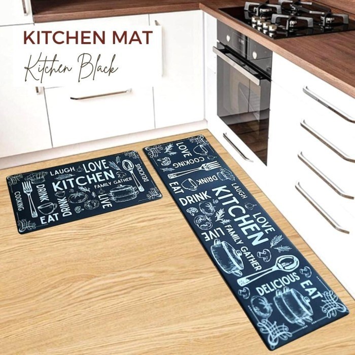 Karpet Dapur Panjang 1 Set Keset Dapur Anti Slip - Kitchen Black