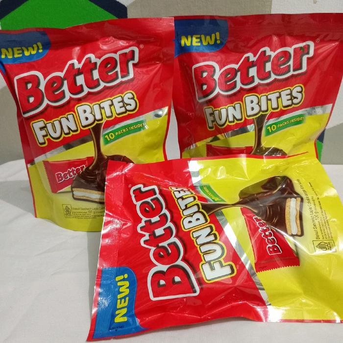 

Better fun bites 100g ,Paket 3bks biskuit lapis coklat dengan krim vanila Snack Camilan