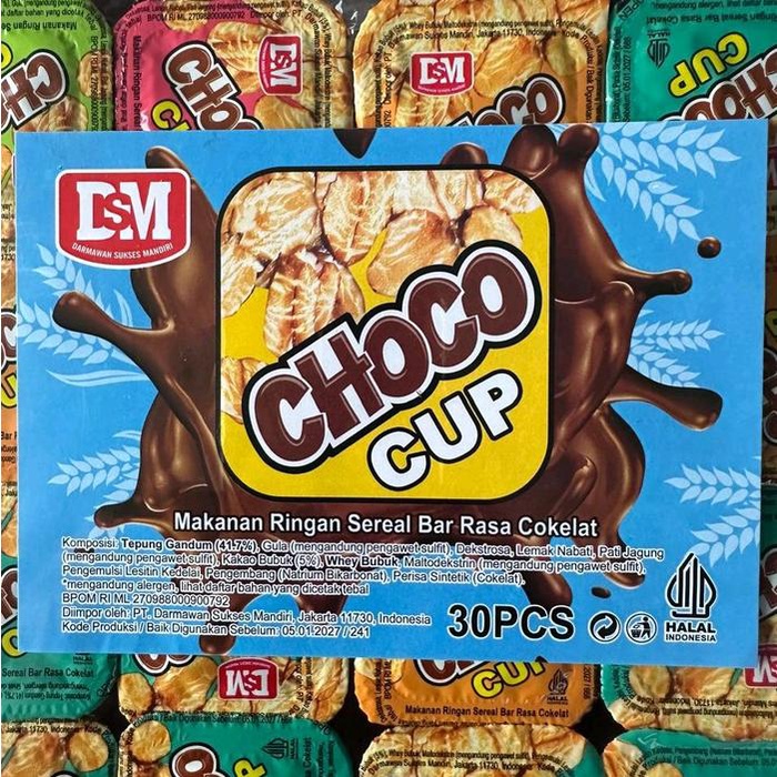 

Choco Cup 1 pack isi 30 pcs makanan ringan sereal bar rasa coklat