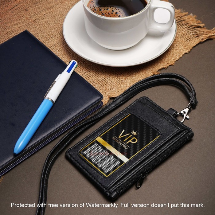 

[tmr] - Lanyard Kulit ID Card Holder Kulit Name Tag Kulit Meluwe Hitam