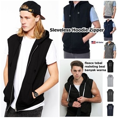 JAKET SLEVELESS HOODIE ZIPPER JACKET VEST ROMPI KERUDUNG TANPA LENGAN