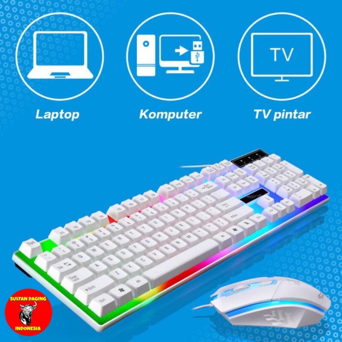 PAKET KEYBOARD GAMING RGB DAN MOUSE GAMING RGB WARNA HITAM DAN PUTIH