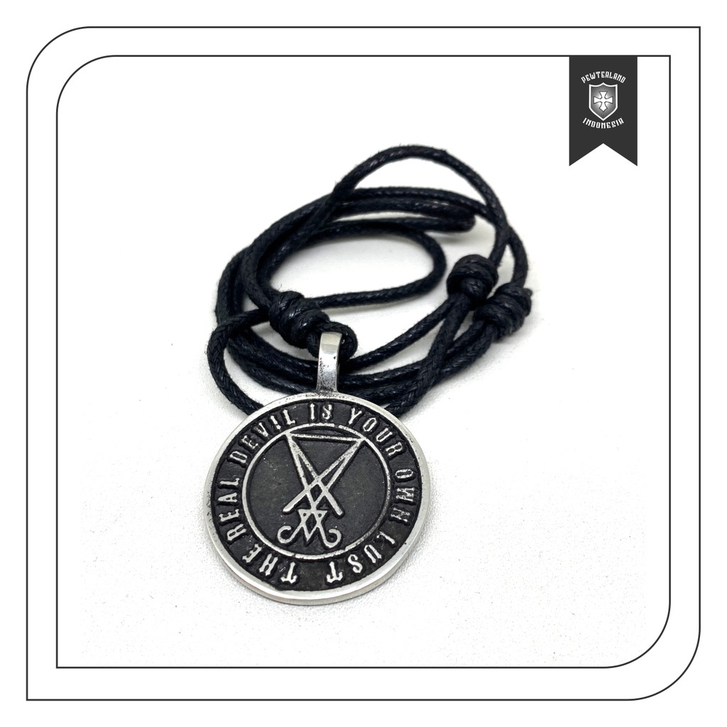 Pewterland Kalung 2D Sigil of Lucifer Bahan Logam Timah Tali Serat Kulit Pria dan Wanita
