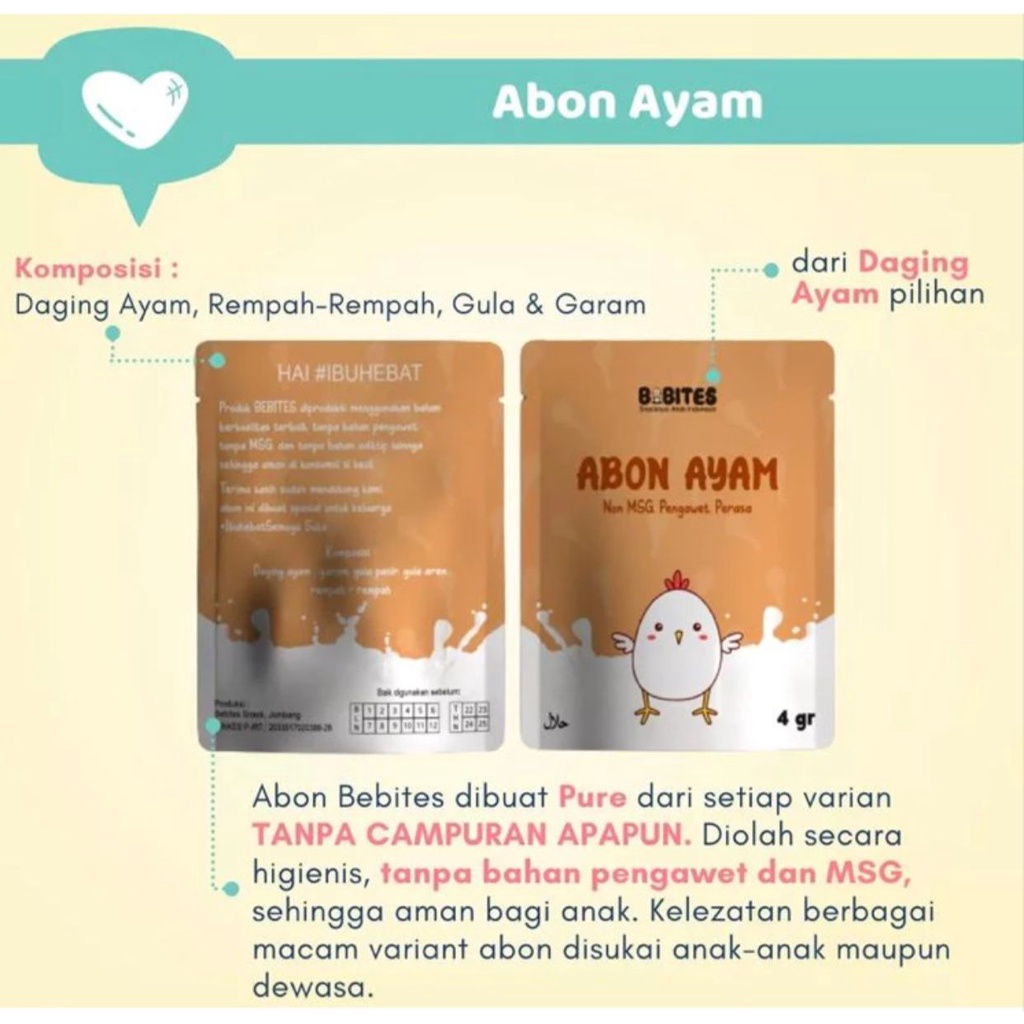 

Abon Bayi Anak Bebites - Makanan Cemilan Penambah Berat Badan Nafsu Makan Anak Mpasi Bayi Non MSG