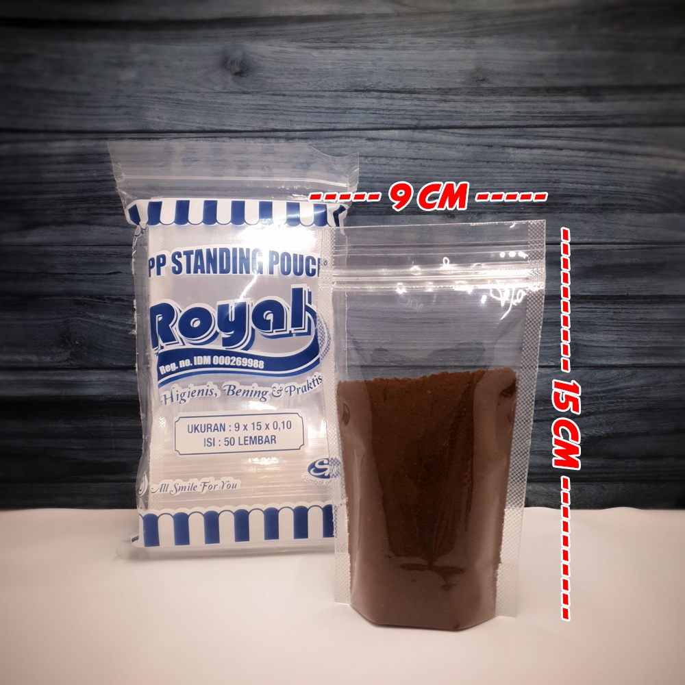 

standing pouch kuat dan tebal zipper lock seal isi 50 pcs by royal pp / plastik klip / plastik