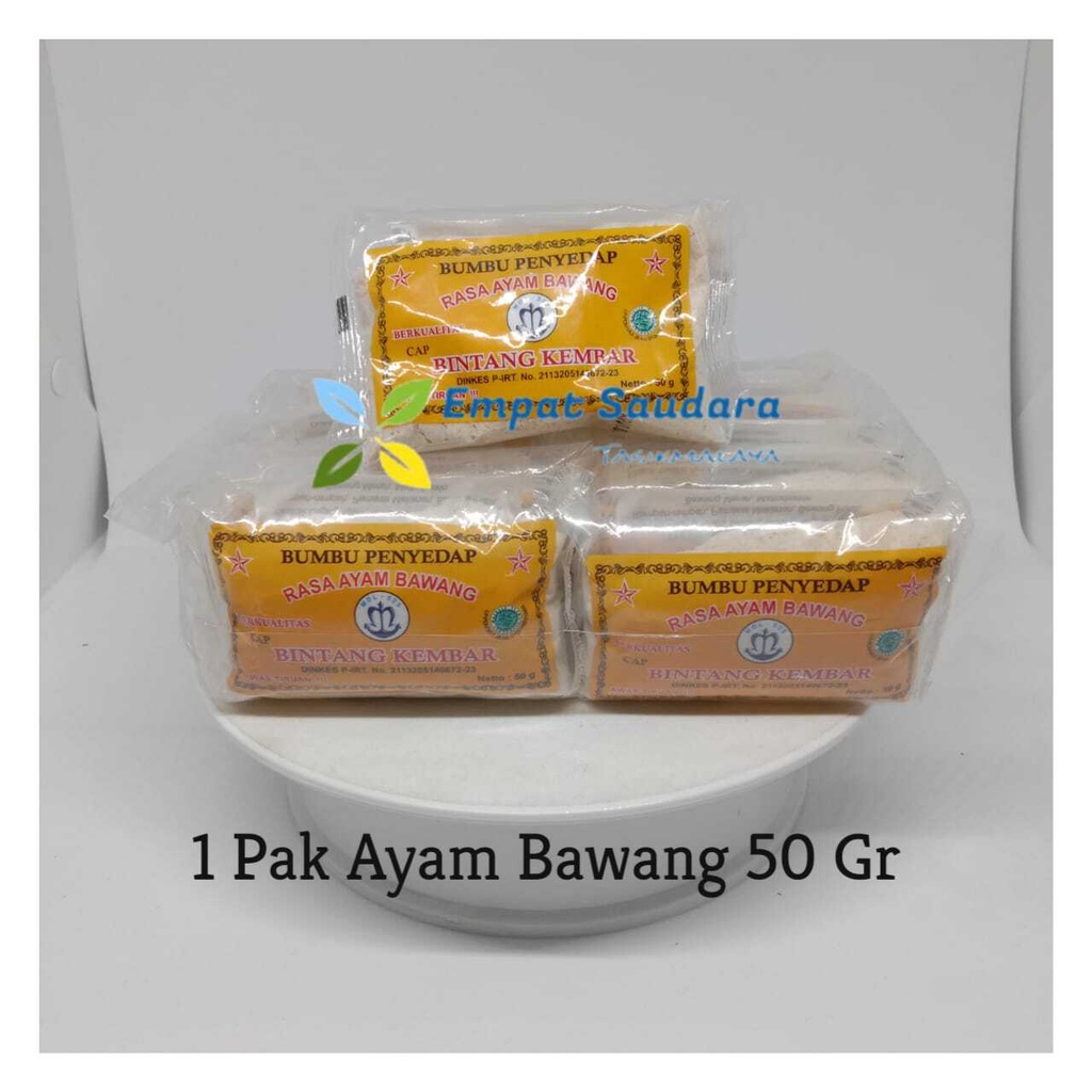 

HJE SATU PAK BUMBU PENYEDAP RASA AYAM BAWANG MERK BINTANG KEMBAR KEMASAN 50 GR