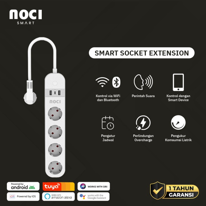Noci Smart Stop Kontak 4 Colokan Cable Extension Wireless WiFi + Bluetooth