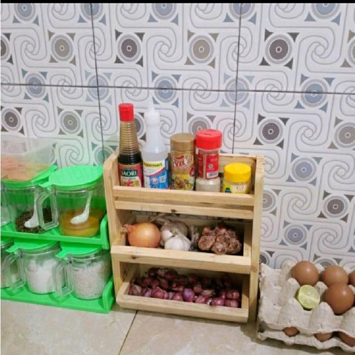 MURAH RAK BUMBU KOMBINASI FREE 4 TOPLES RAK BAWANG SUSUN TEMPAT BUMBU Alat Dapur Kayu Wadah