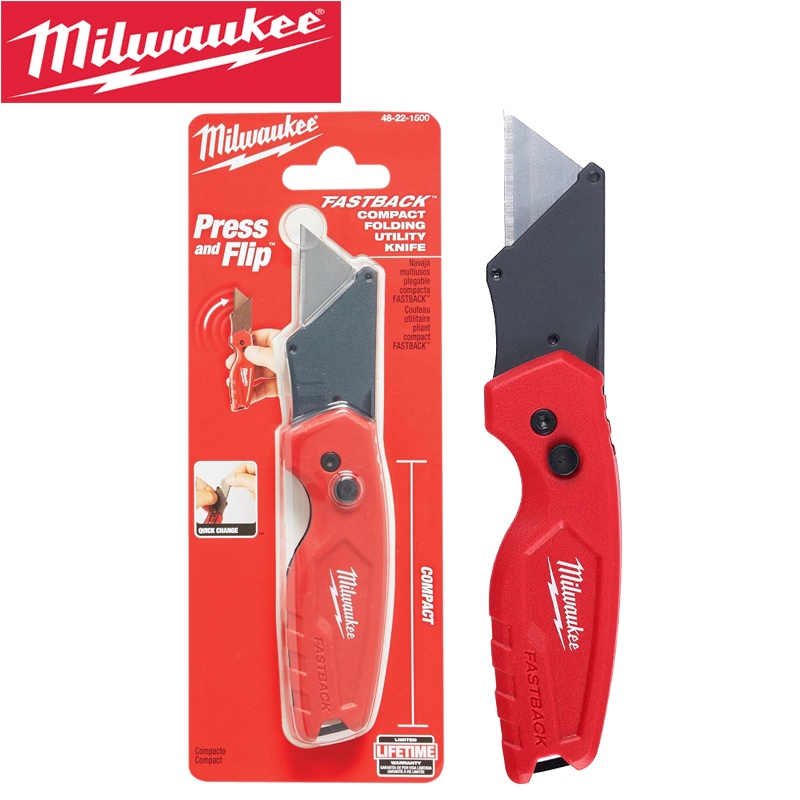 Milwaukee 48-22-1500 FSTBACK Compact Folding Utility Knife Press & Flip Quick Change With Blade Hold