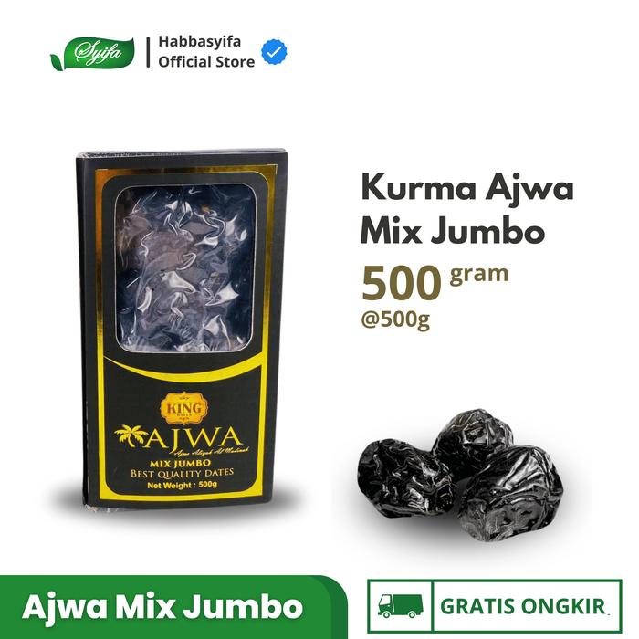 

Kurma Ajwa King Dates Ajwa 1Kg King dates ( Mix Jumbo + Medium ) DI Import Dari Madinah food hitam