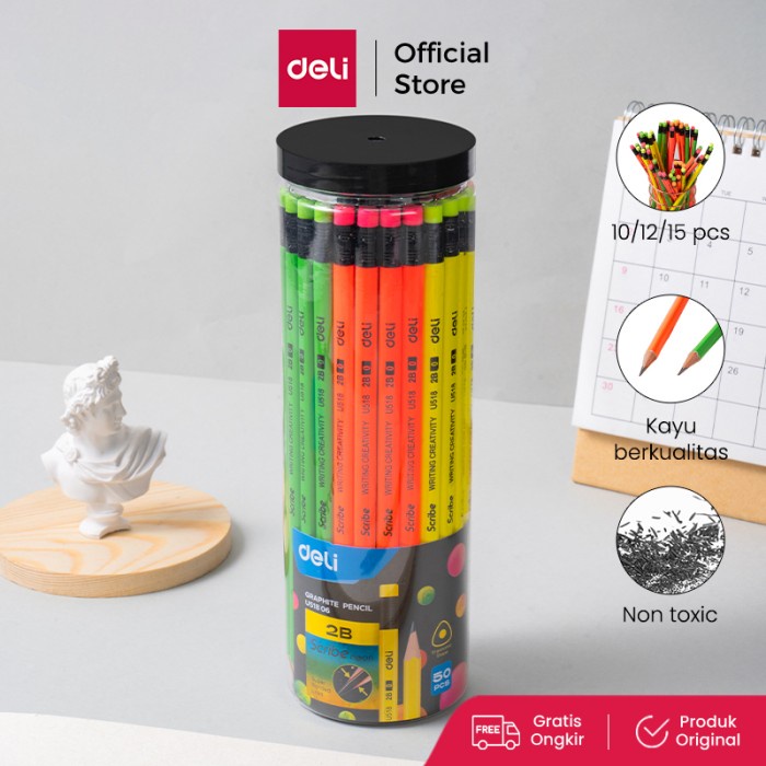 

Rms - Deli Eu51806 Grafit Pensil Kayu 50 Pcs/Tube 4 Warna Dengan Penghapus