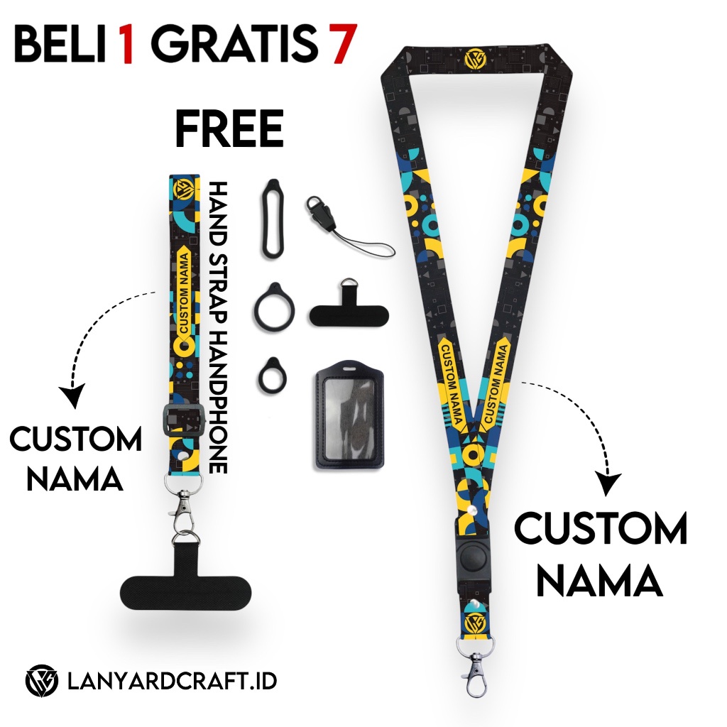 

iK! Lanyard Custom Nama Geometric Series Free Strap Handphone Adjustable Gantungan Tali Lanyard