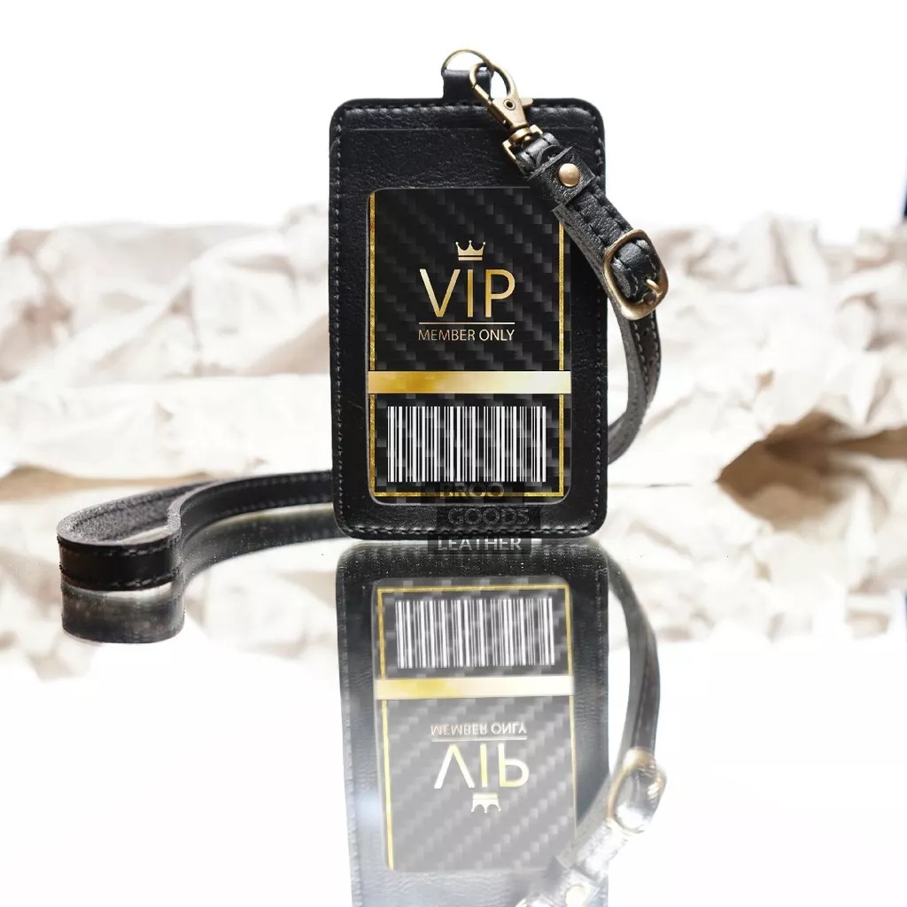 

iK! Name Tag ID Card Dipung Holder Kulit Lanyard Termurah Berkualitas PU Leather Lanyard NameTag ID