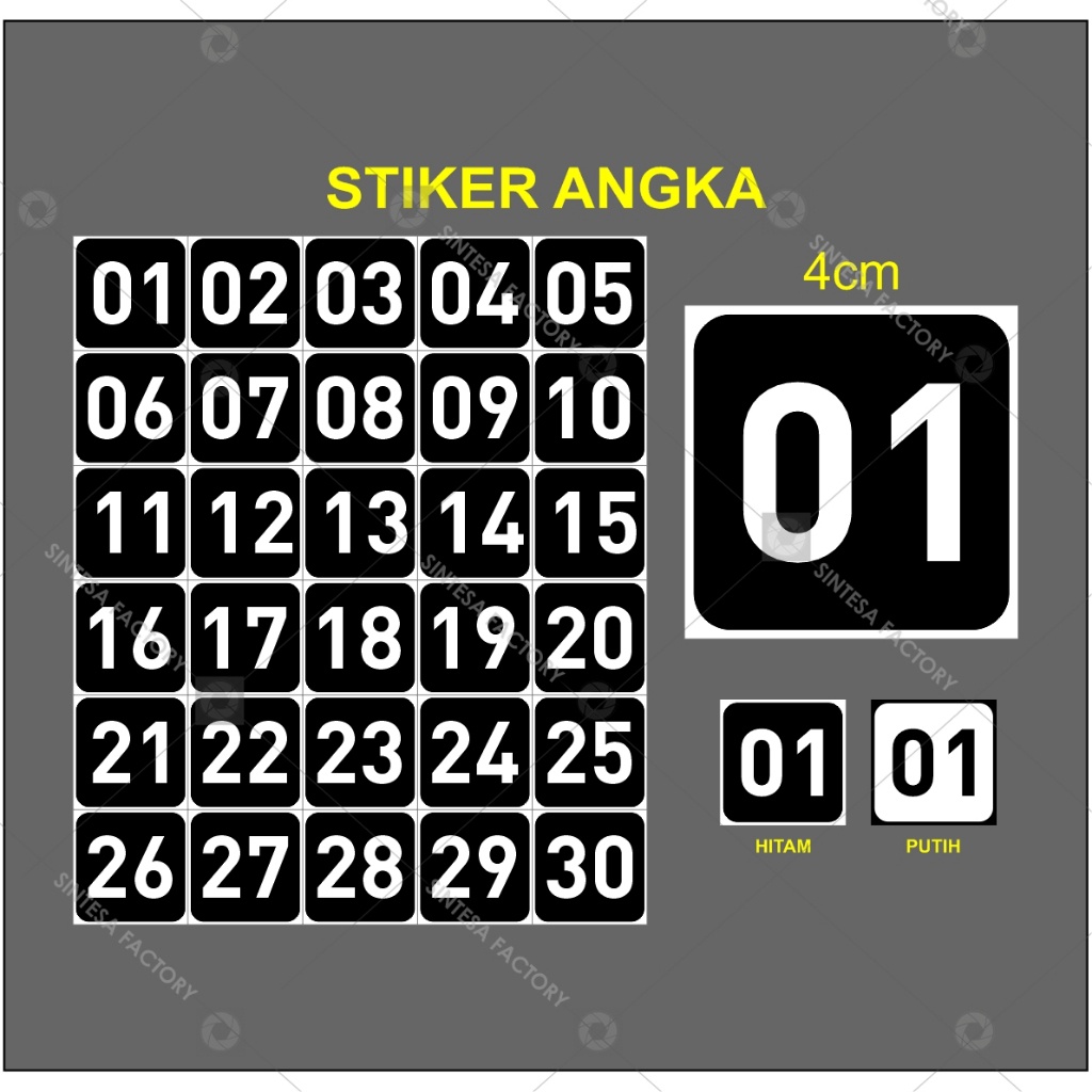 

IK! Stiker Waterproof Angka Ukuran 4cmx4cm