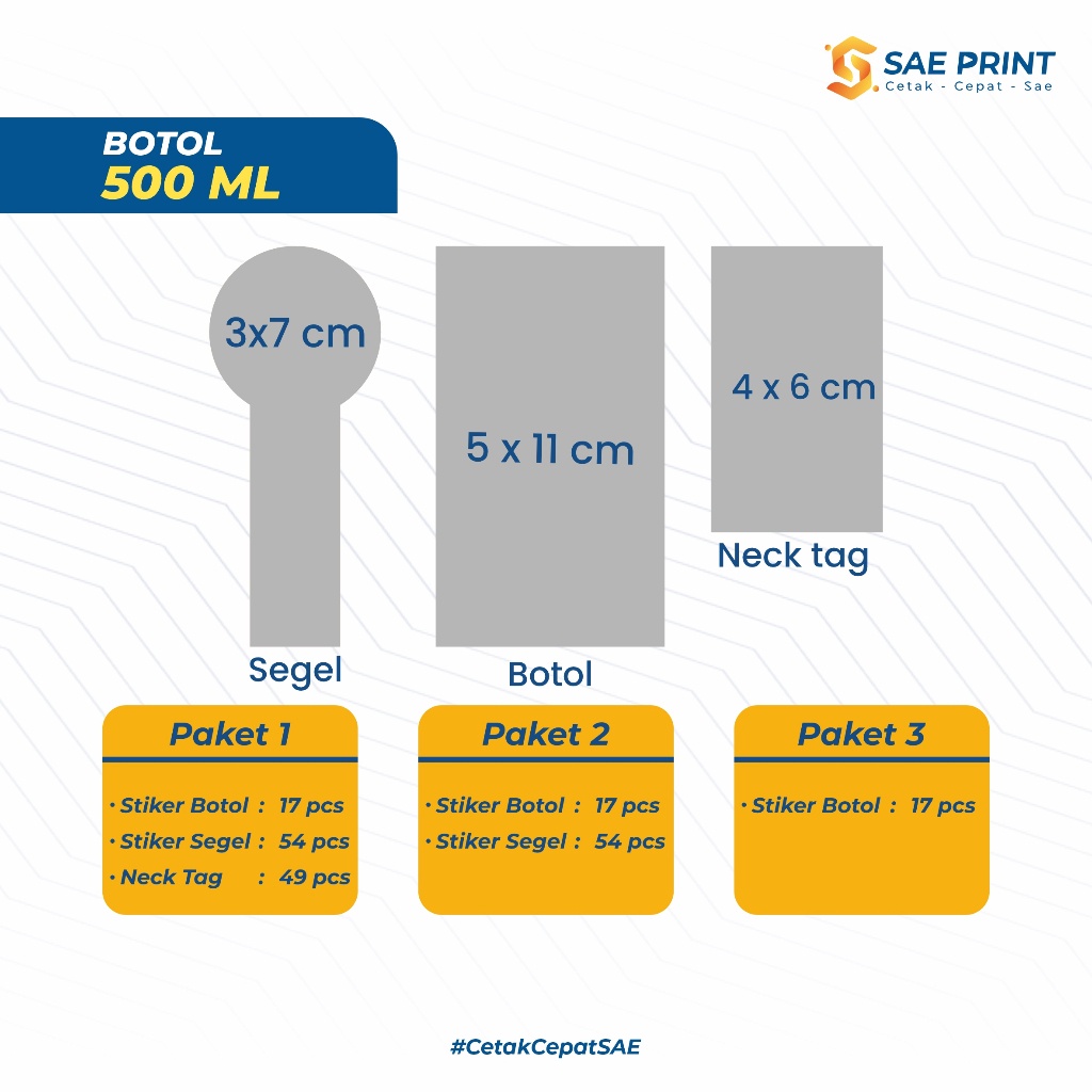 

IK! SAE PRINT / LABEL BOTOL KEMASAN / STIKER CUSTOM / UKURAN 100 - 1000ML / LABEL BOTOL / NECK TAG /