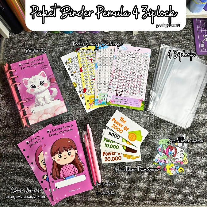 

iK! 4 Ziplock Paket binder jelly nabung a6/ binder keuangan murah / binder a6 / binder sequin binder