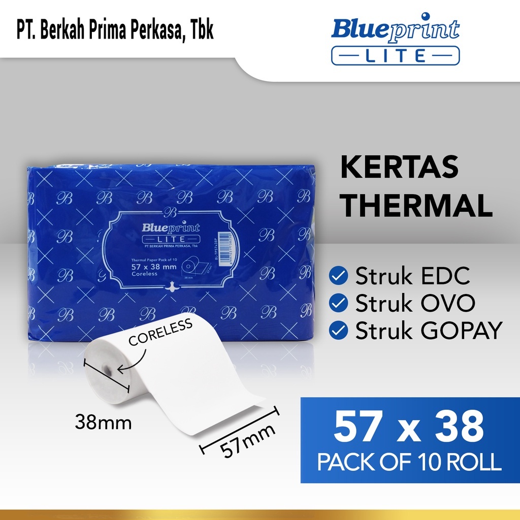 

IK! Kertas Thermal Struk BLUEPRINT LITE 57x38 , 57x38os - 1 Pack isi 10 roll