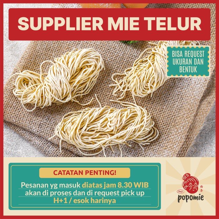

Ready Mie Telur Popomie Bisa Request Tebal Halus Gepeng Lurus Keriting