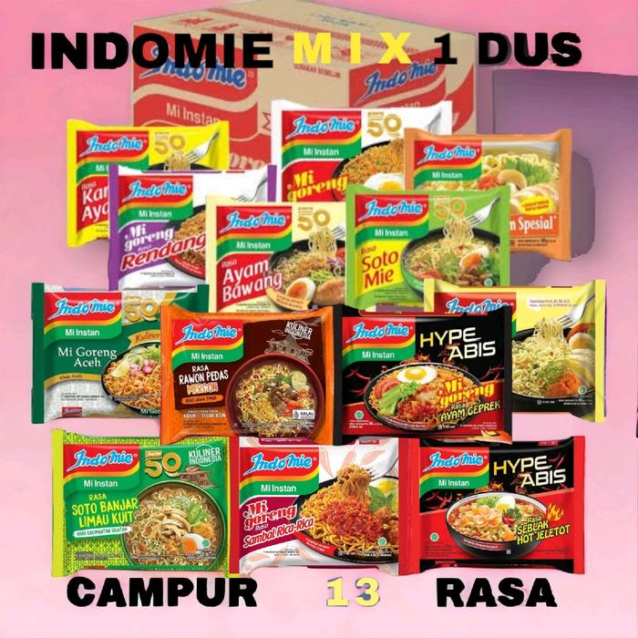 

Ready Indomie Mix Campur 13 Rasa 1 Dus Isi 40 Pcs Mie Instan Rebus Goreng