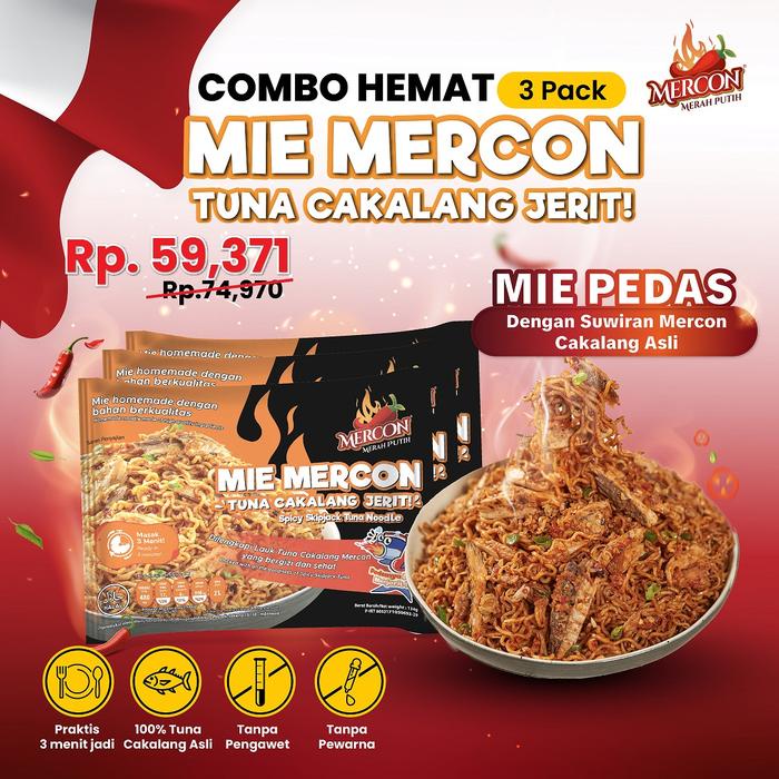 

Ready [Harga Khusus Di Live] Mercon Merah Putih - Combo Hemat 3 Pack Mie Mercon Tuna Cakalang Jerit