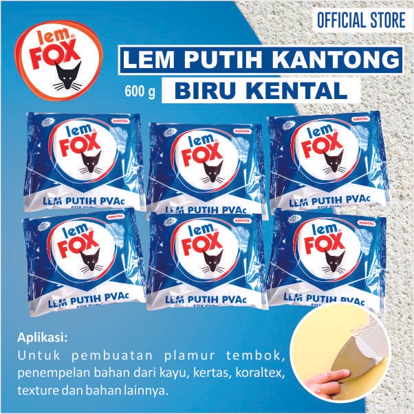 

SALE PROMO LEM FOX PUTIH PVAC KENTAL KANTONG BIRU 600 GRAM BUNDLING 6 PCS READYY