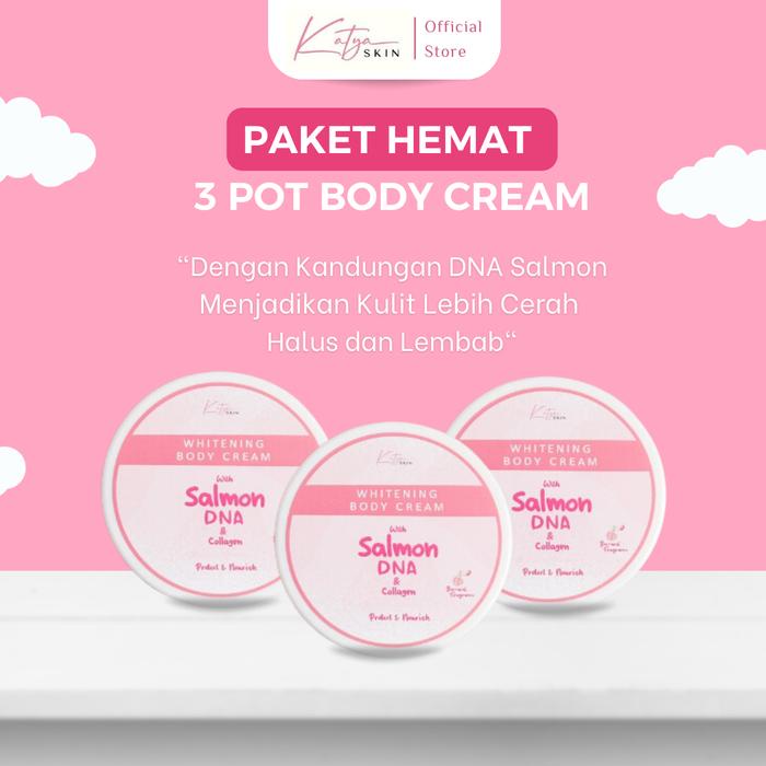 PAKET HEMAT 3 POT Whitening Body Cream DNA Salmon Plus Collagen 250 GR By Katya Skin Pemutih DNA