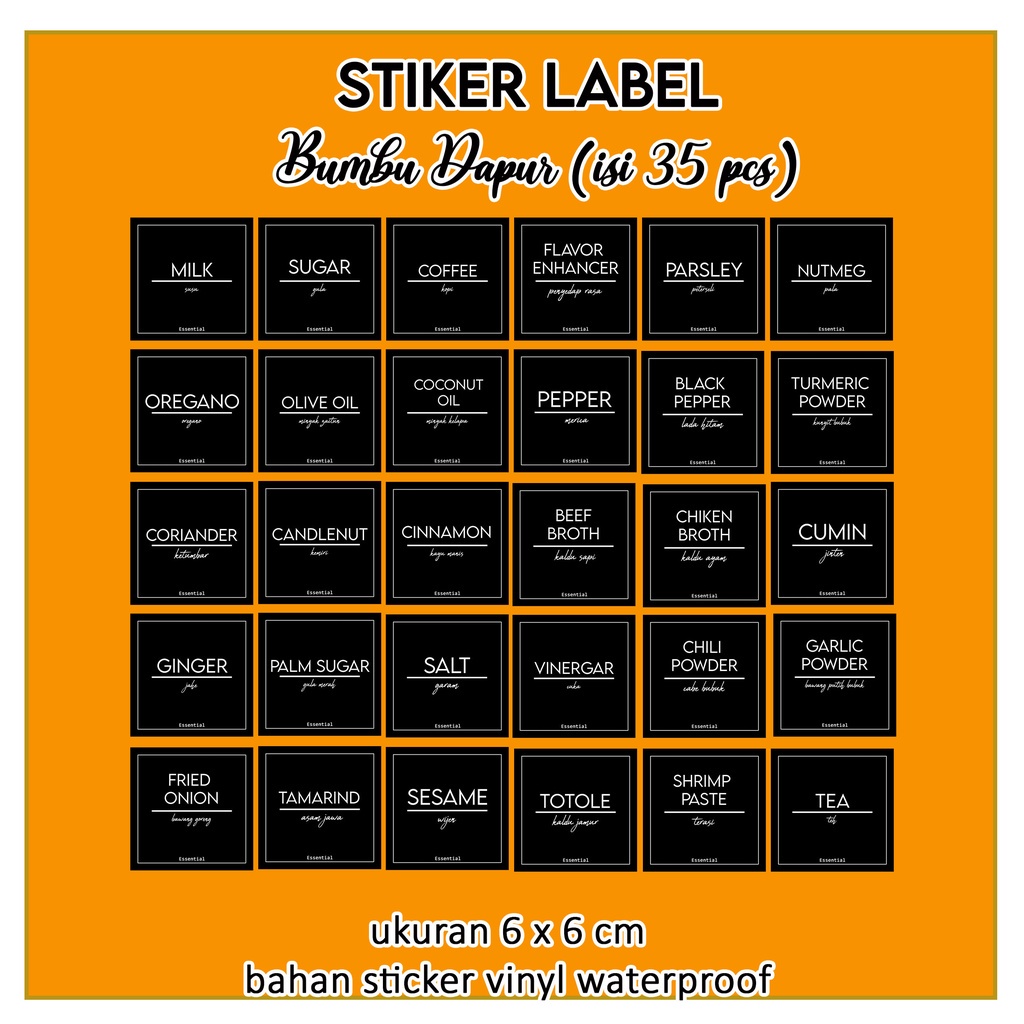 

IK! Sticker Label Bumbu Stiker Toples Penyimpanan Penanda Makanan Custom Waterproof