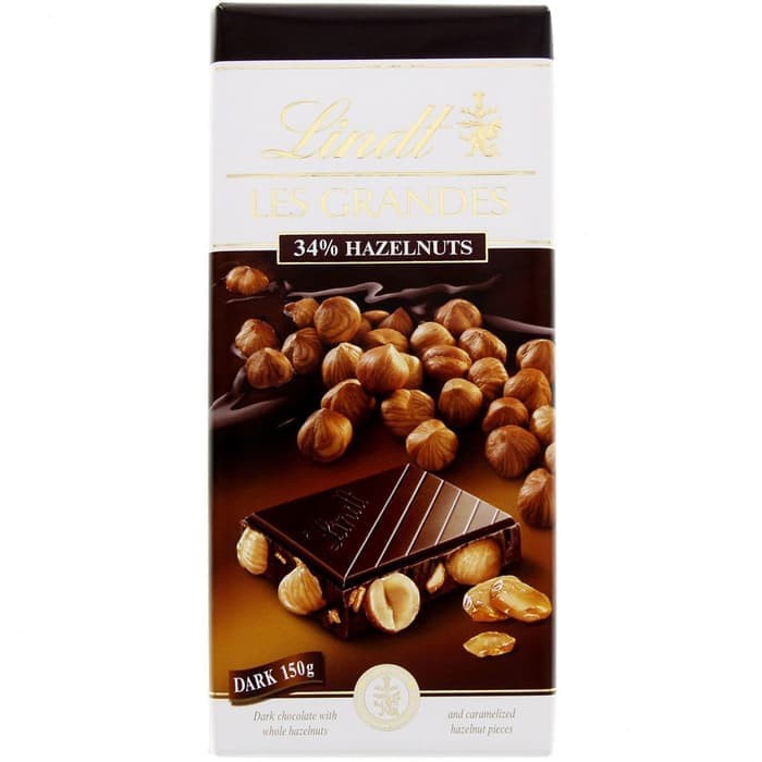 

Promo Promo !! Lindt Les Grandes Chocolate Dark 34% Hazelnuts Coklat Bar Ready