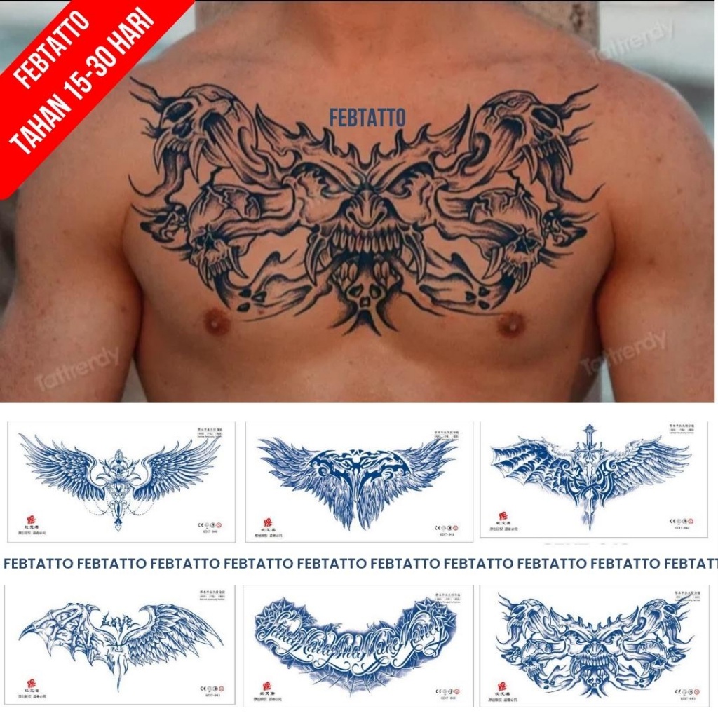 Tato Semi Pemanent Dada Tahan 1 Bulan Ukuran 28x15cm Tato Lengan Tato Dada Tato tangan Tato Kaki