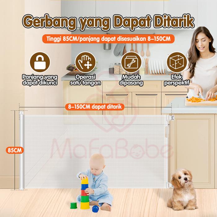 Mafababe 150Cm Baby Safety Gate Retractable Baby Gate Tangga Gate Baby Safety Gate Pagar Pembatas