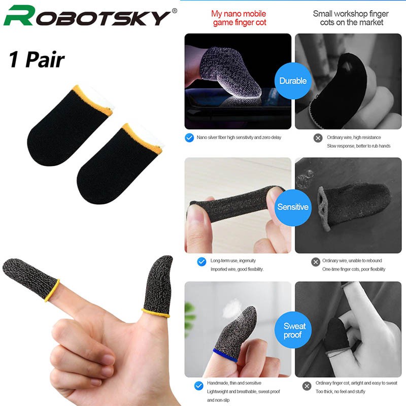 Robotsky Gaming Nano Fingertips Socks - Sarung Tangan Jari Jempol Game PUBG Licin Sensitif Original