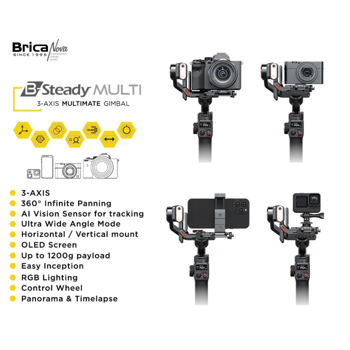 Brica B-Steady Multimate 3-Axis Gimbal Camera Dslr/Brica Bsteady Pro Multi Multimate Garansi Resmi