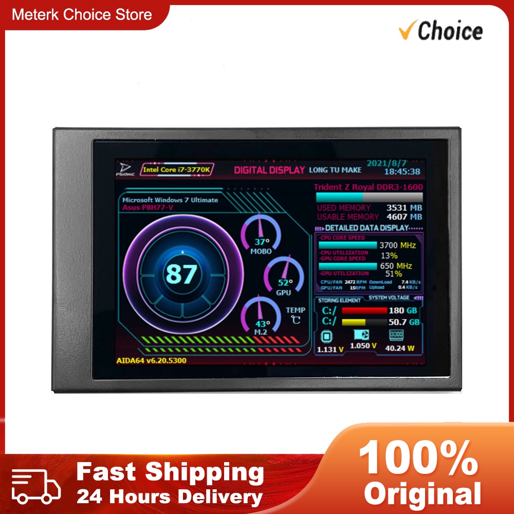 3.5 Inch IPS Display Secondary Screen Mini Monitor Horizontal Vertical 360° Rotation Dual Type-C Por