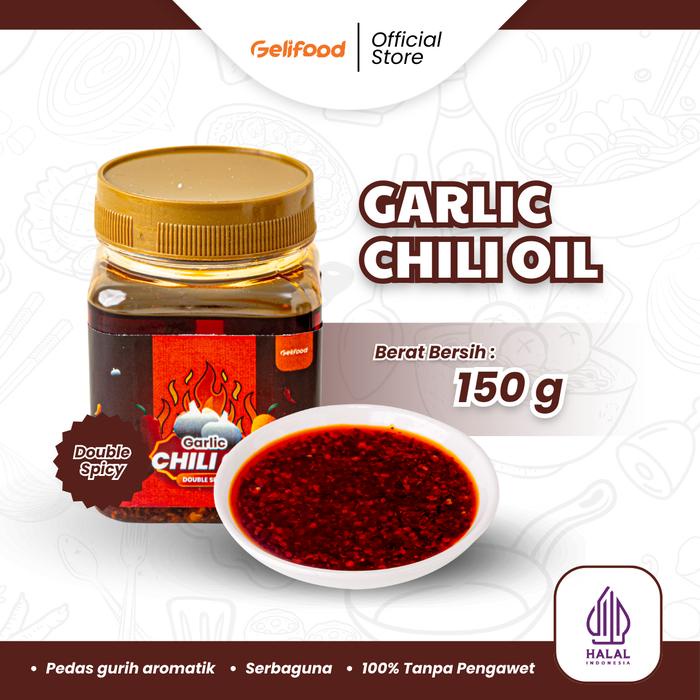 

HJK Gelifood - Garlic Chilli Oil Double Spicy Sambal Serbaguna Super Pedas dan Gurih 150gr