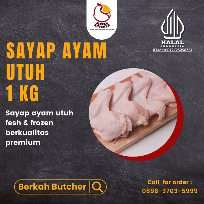 

HJK Sayap Ayam, Daging Sayap Ayam Broiler, Chicken Wings, Berkah Butcher