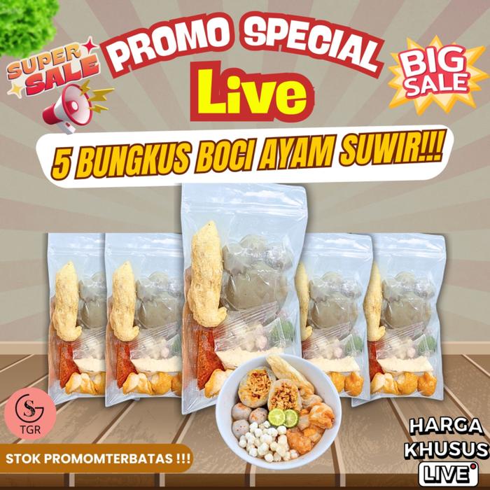 

[ SPESIAL LIVE 4.4] 5 BKS BASO ACI AYAM SUWIR PEDAS EKONOMIS Hotpot Instan Food