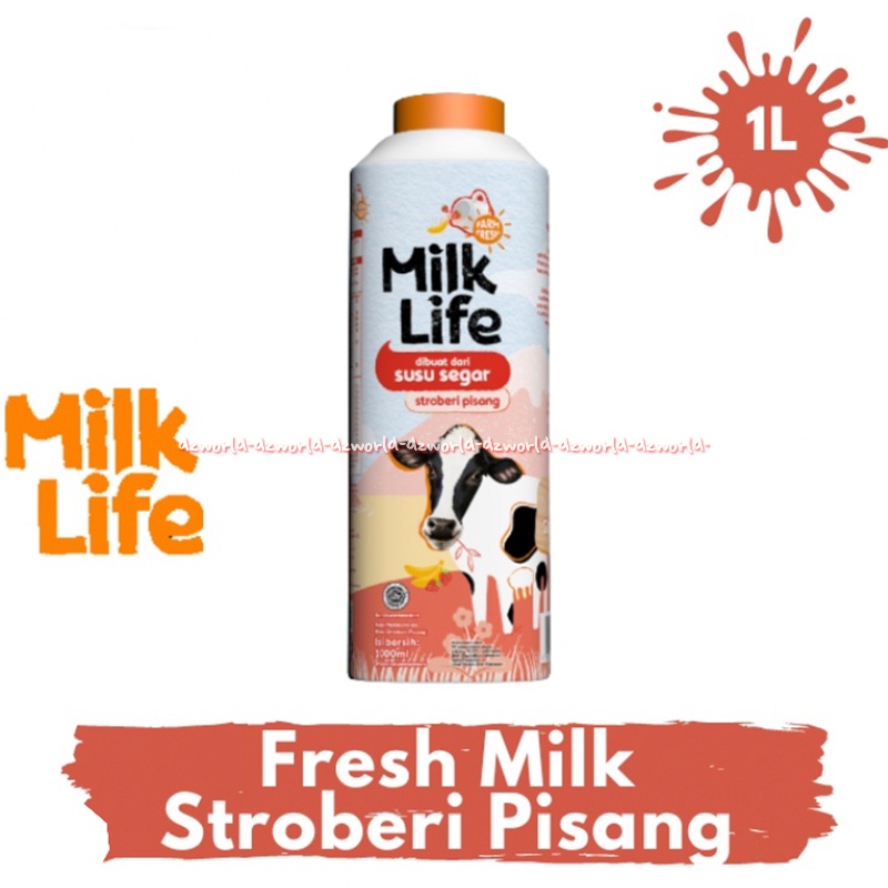 Milk Life 1L Susu Segar Stroberi Pisang Murni Coklat Original Mocha Uht Siap Minum Milklife 1 liter