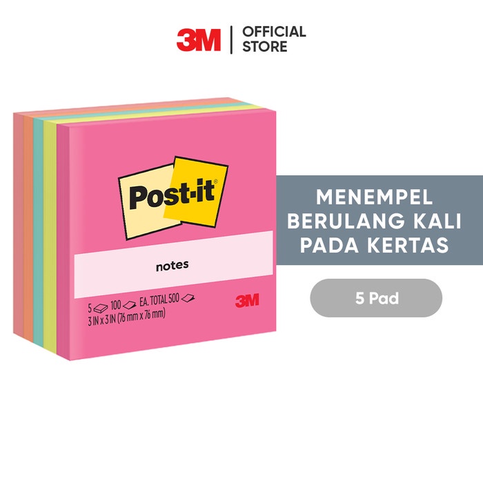 

ATKJaya- 3M Post-it Notes, 654-5AN, Menempel berulah kali pada kertas, 5 pad