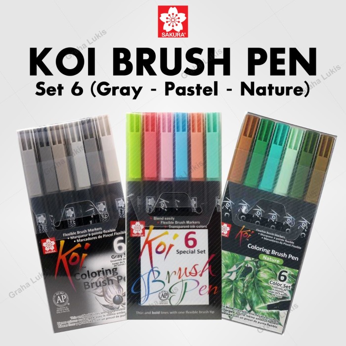 

ATKJaya- Sakura Koi Coloring Brush Pen - 6 Gray Set