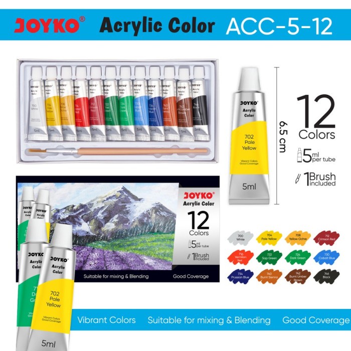 

ATKJaya- Cat Akrilik Acrylic Color 12 Warna Joyko ACC-5ML-12WARNA