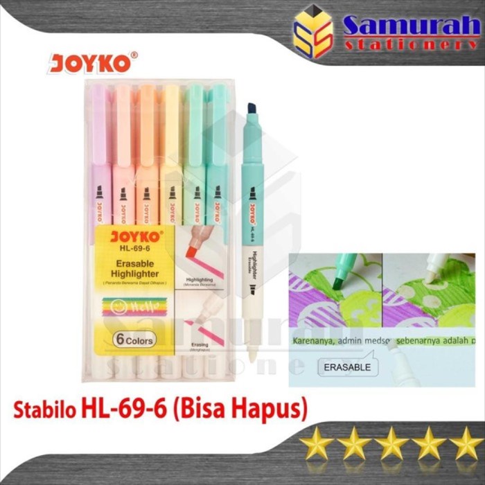 

ATKJaya- Erasable Highlighter Joyko HL-69 / Spidol Penanda Dihapus HL 69 isi 6