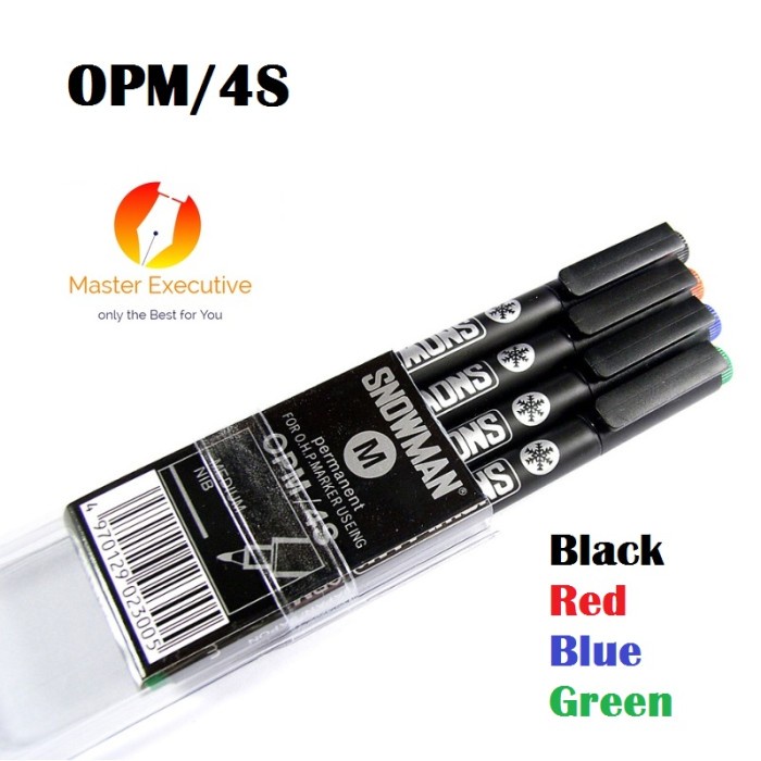 

ATKJaya- Snowman Spidol Permanent OHP Marker OPM 4S / Medium Nib Set 4