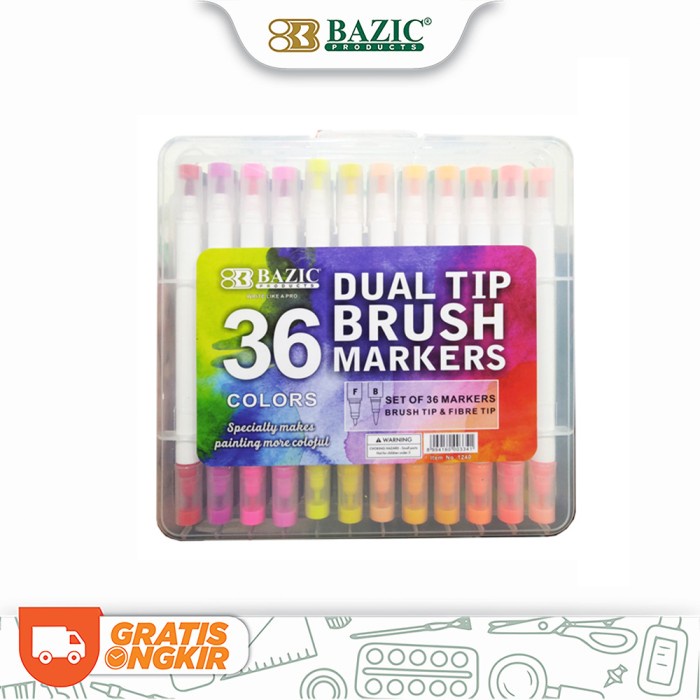 

BAZIC 36 COLORS DUAL TIP BRUSH MARKERS - SPIDOL KUAS 36 WARNA
