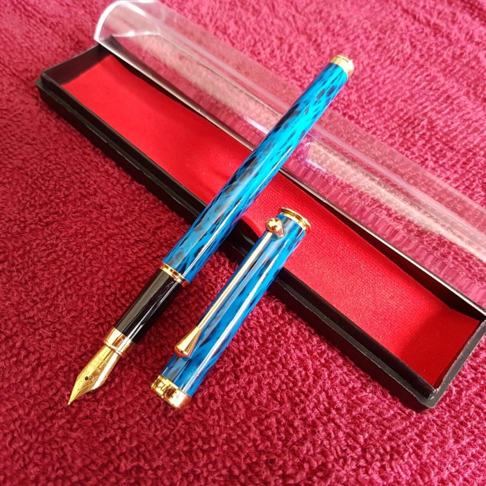 

FOUNTAIN PEN JAGUARD BLUE236NIB.M.PENA TINTA ISI+GRATIS TINTA HERO INK