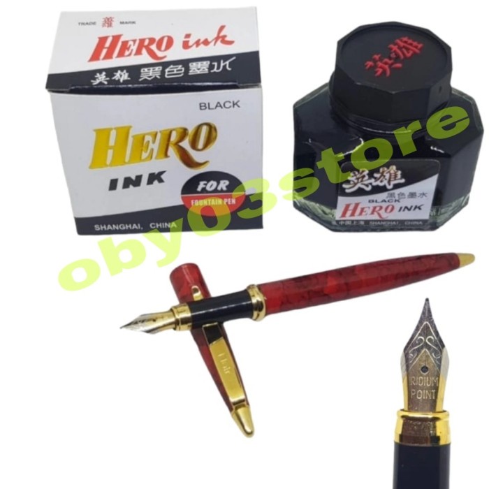 

MEWAH..FOUNTAIN PEN R6K NIB GOLD 0,3MM DAN TINTA HERO INK 50ML. PULPEN