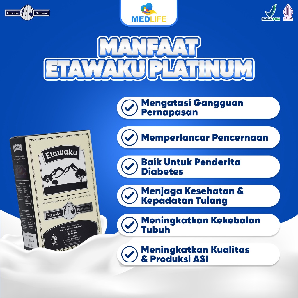 

Etawaku Platinum 5 Box Susu Etawa Atasi Sistem Pernapasan Pernafasan Asma Bronkhitis Sesak Nafas