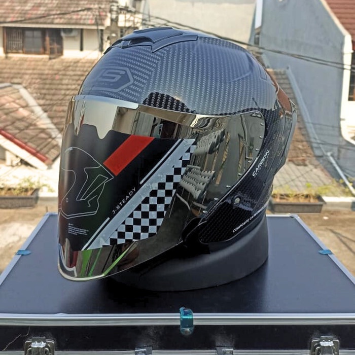 JAYAmart- HELM JS ARMOR MOTIF CARBON HALF FACE / HELM HALF FACE / HELM JS ARMOR