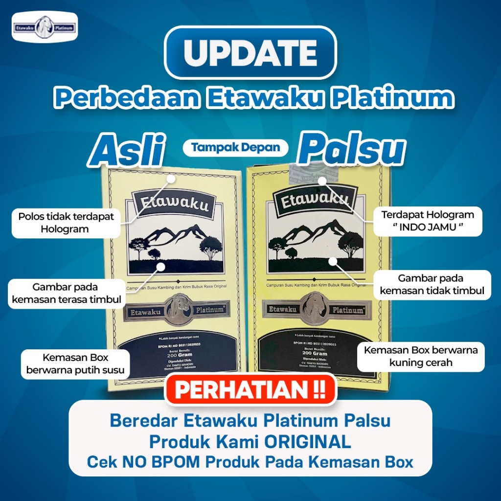 

Etawaku Platinum 200 gram terbuat dari susu kambing dan krimer bubuk