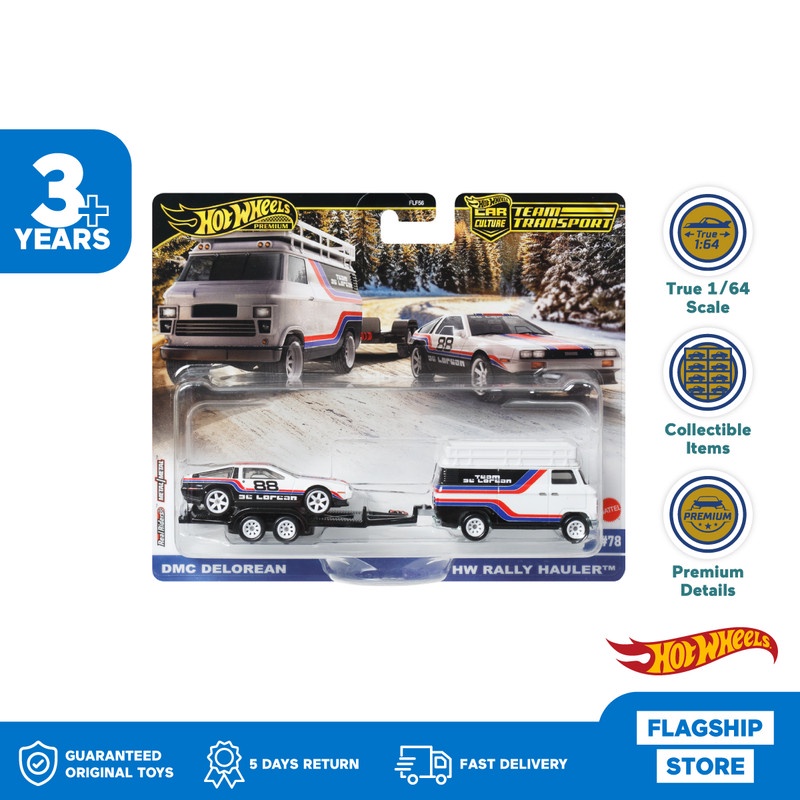 rimba-12 Hot Wheels Team Transport DMC Delorean & HW Rally Hauler - Mainan Mobil Balap